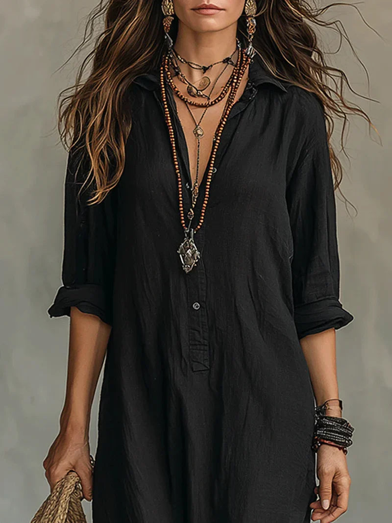 Collared Button-Front Maxi Dress