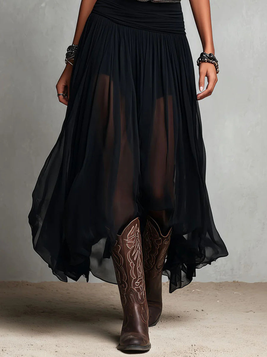 Black Sleeveless Tank Top With Tulle Skirt Maxi Dress(without belt)