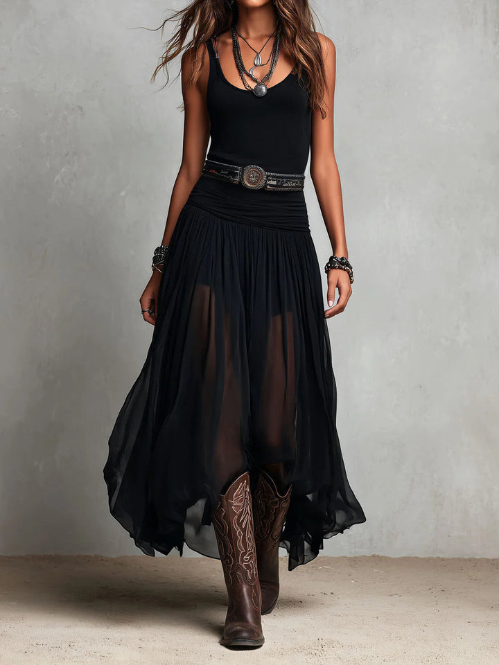 Black Sleeveless Tank Top With Tulle Skirt Maxi Dress(without belt)