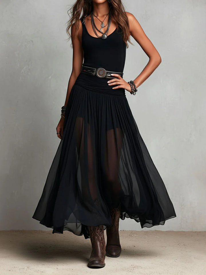 Black Sleeveless Tank Top With Tulle Skirt Maxi Dress(without belt)