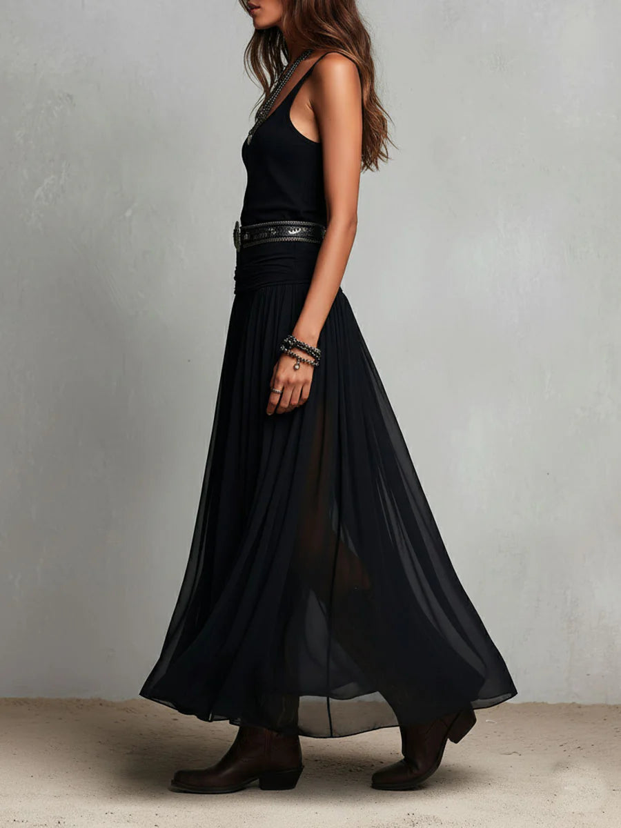 Black Sleeveless Tank Top With Tulle Skirt Maxi Dress(without belt)