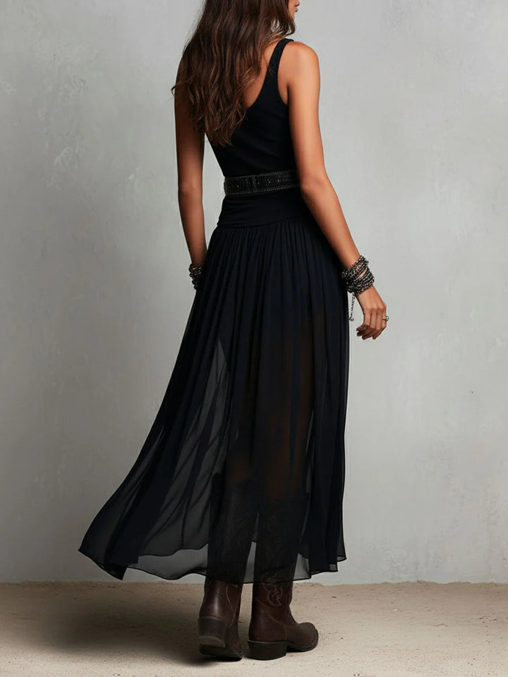 Black Sleeveless Tank Top With Tulle Skirt Maxi Dress(without belt)