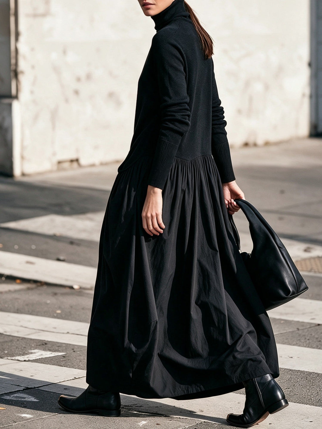 Black High Neck Pocket Detail Oversized Maxi Dress