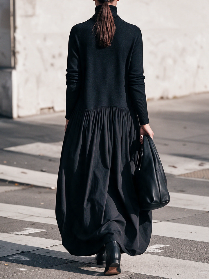 Black High Neck Pocket Detail Oversized Maxi Dress