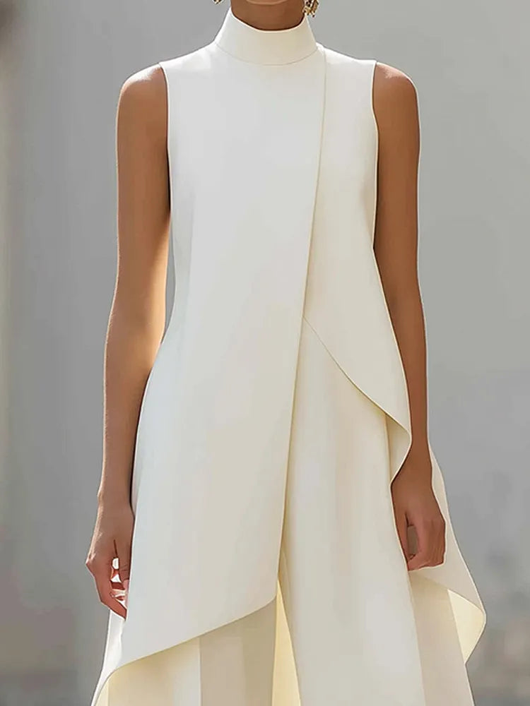 High-Neck Asymmetric Top & Wide-Leg Trouser Set