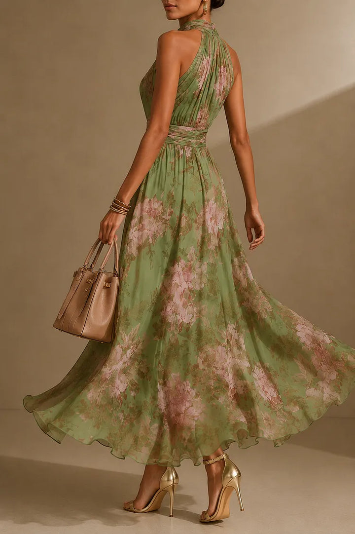 Women's Wedding Guest Floral Halter Maxi Dress