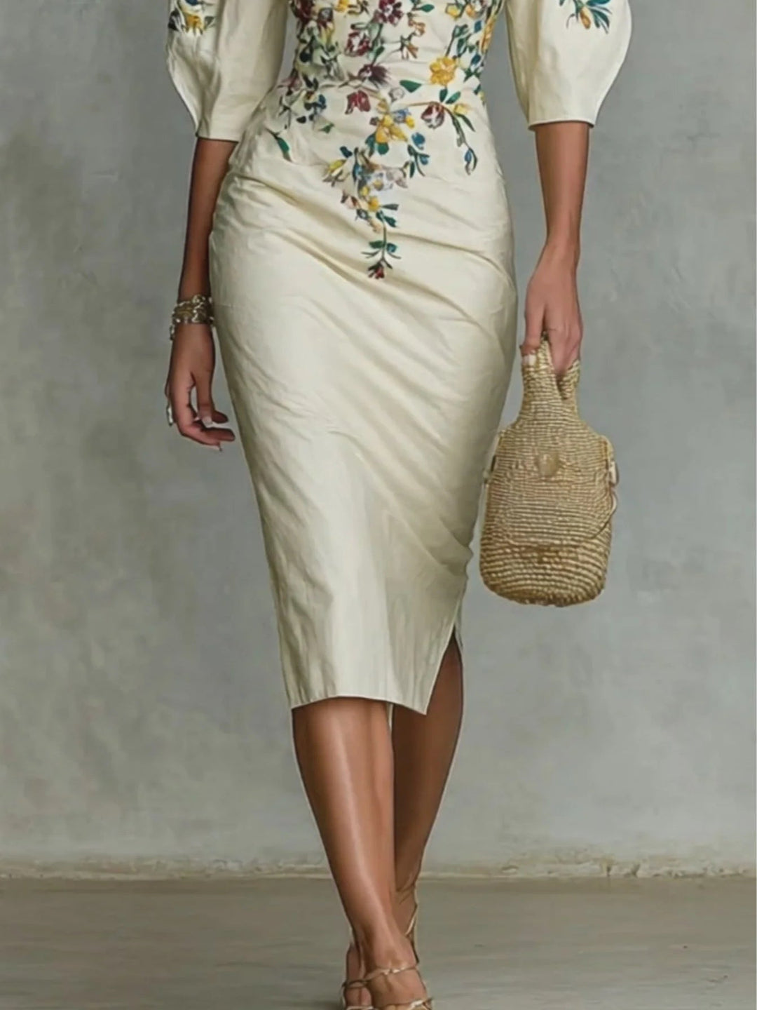 Floral Embroidered Off-Shoulder Midi Dress