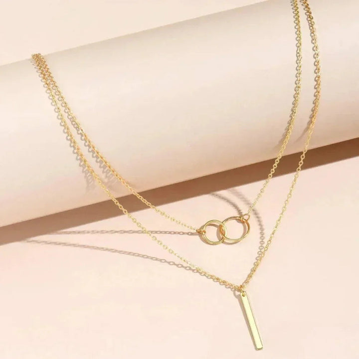 Retro Gold Double Circle Pendant Necklace