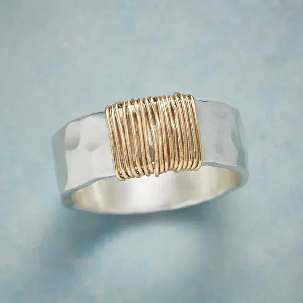 Vintage Silver Ring with Golden Threads