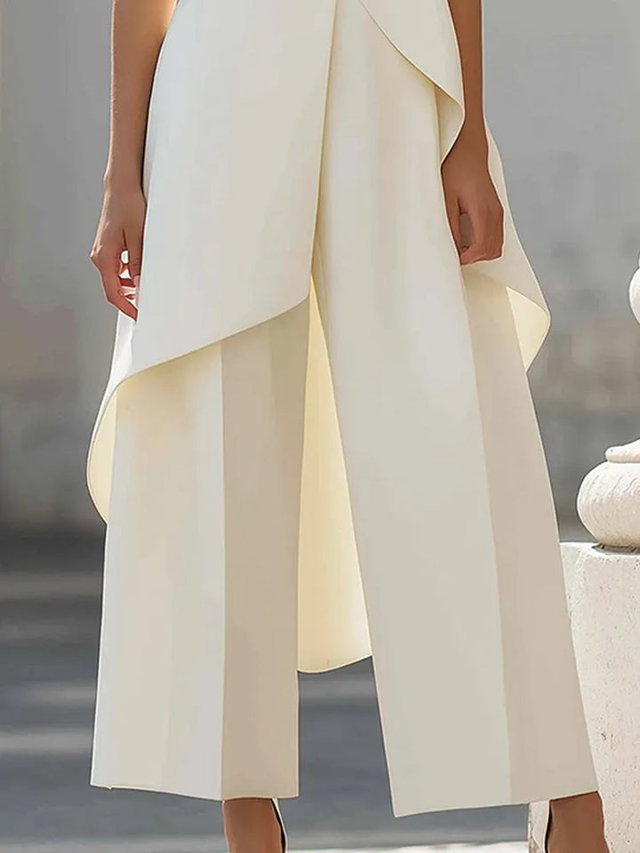 High-Neck Asymmetric Top & Wide-Leg Trouser Set