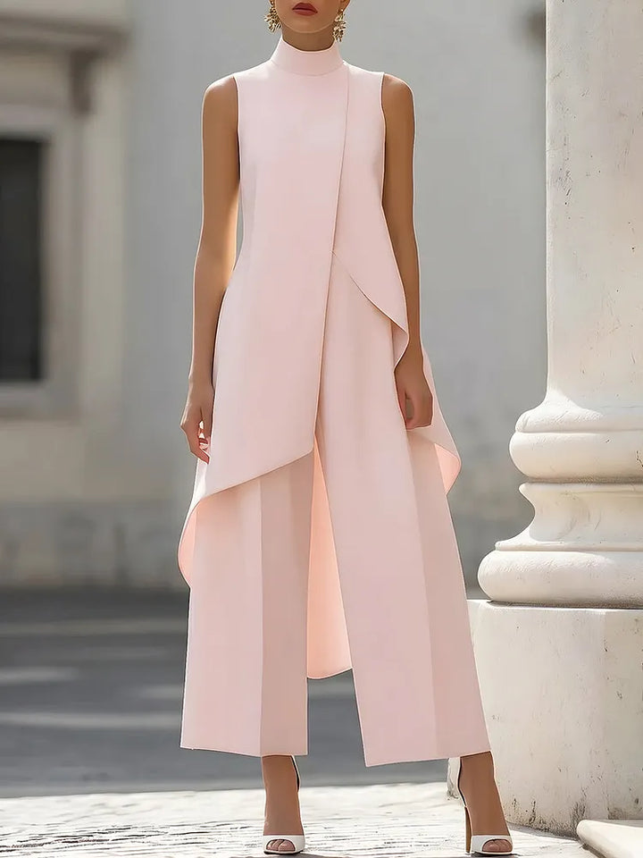 High-Neck Asymmetric Top & Wide-Leg Trouser Set
