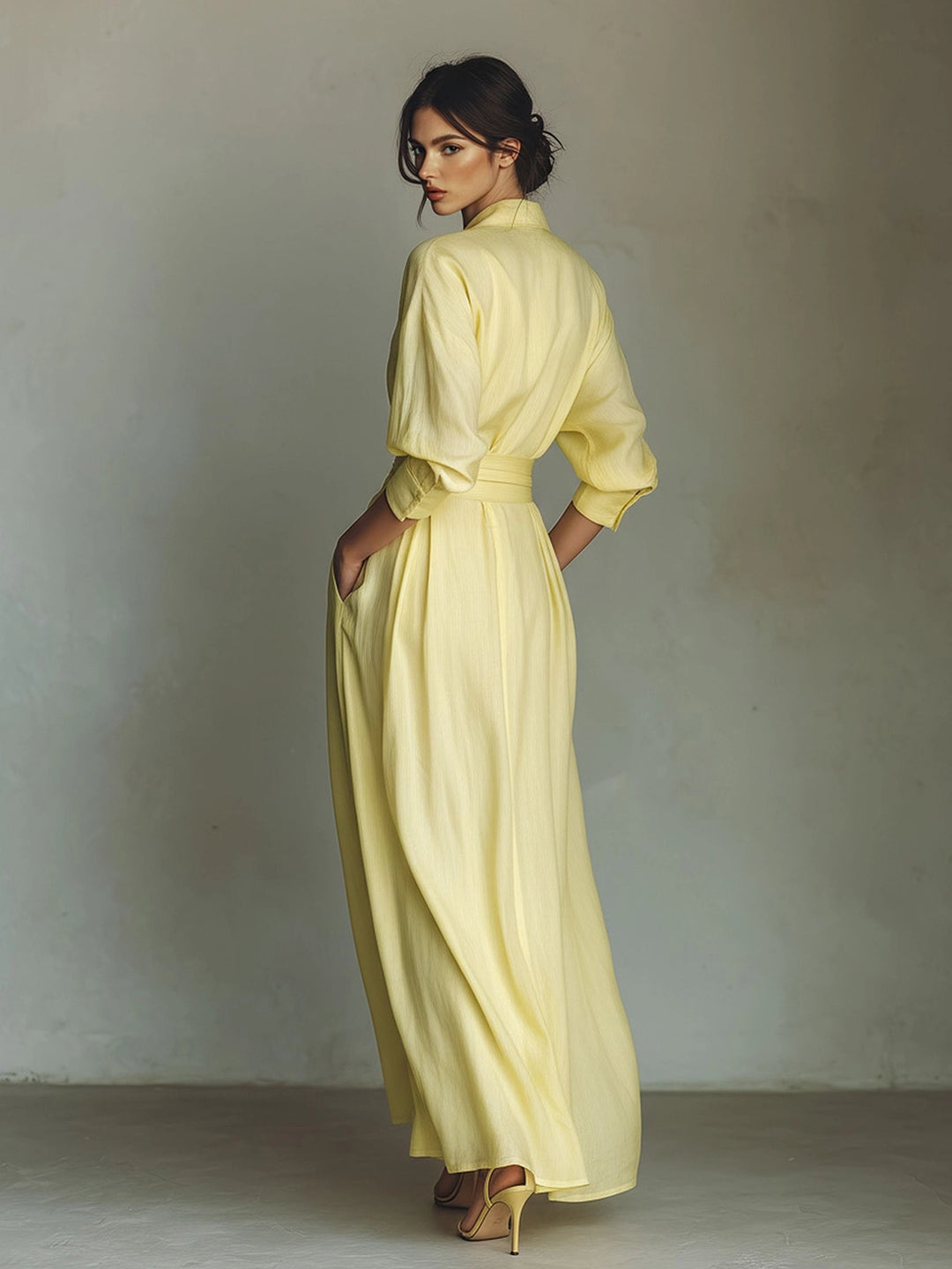Casual Tie-Waist Shirt Maxi Dress