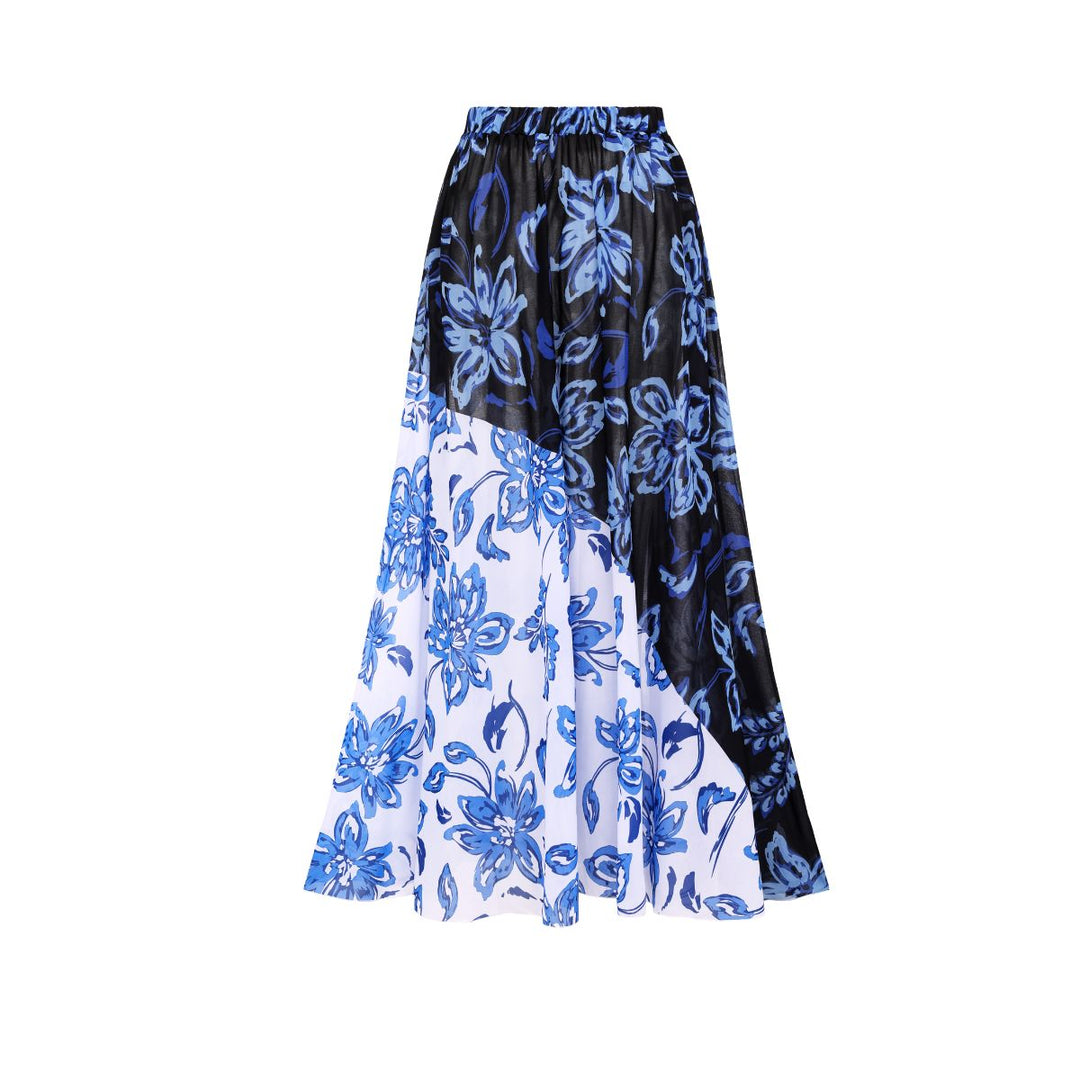 Color Block Printed Long Sleeve One Piece Surf Swimsuit and Skirt