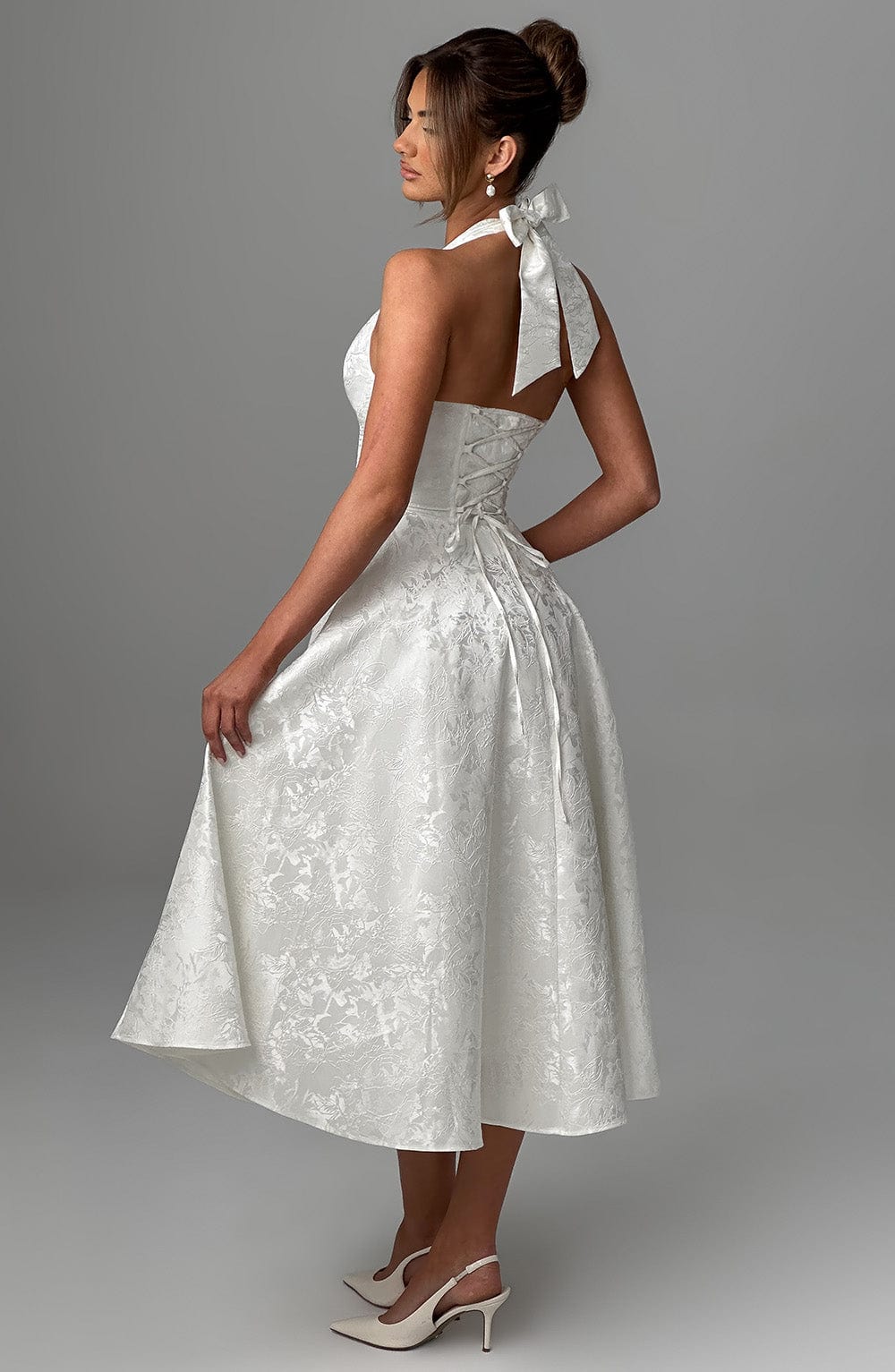Renata - Jacquard Lace-Up Waist Maxi
