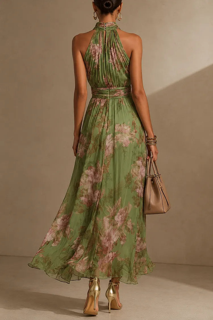 Women's Wedding Guest Floral Halter Maxi Dress