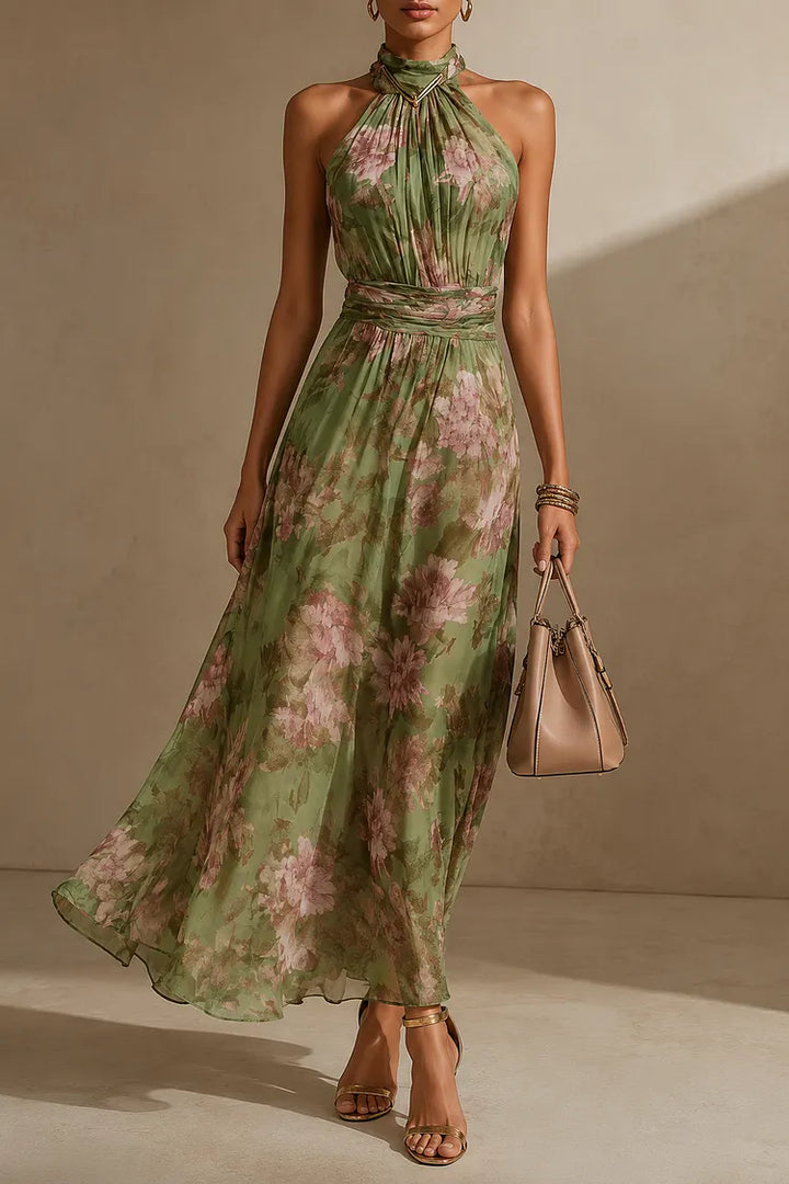Women's Wedding Guest Floral Halter Maxi Dress