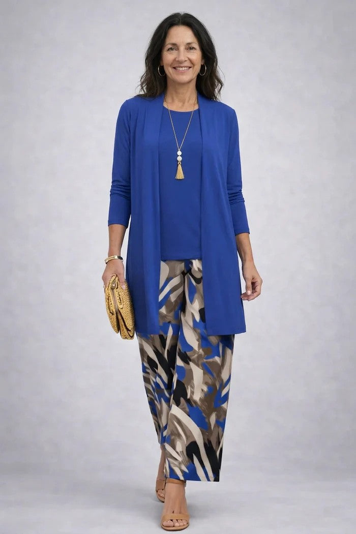Iris | Three-Piece Cardigan, Top and Printed Trouser Set