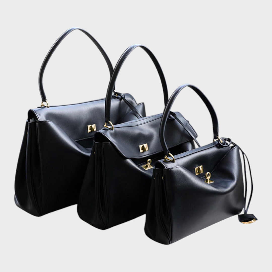 Curved Leather Handbag with Adjustable Shoulder Strap