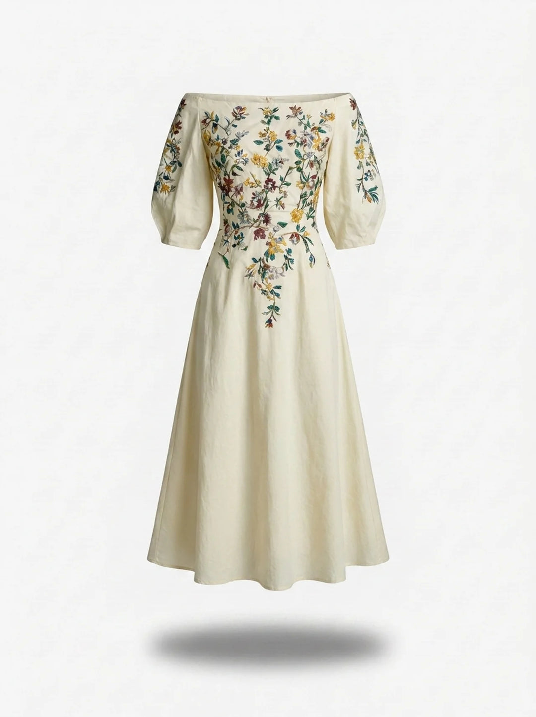 Floral Embroidered Off-Shoulder Midi Dress