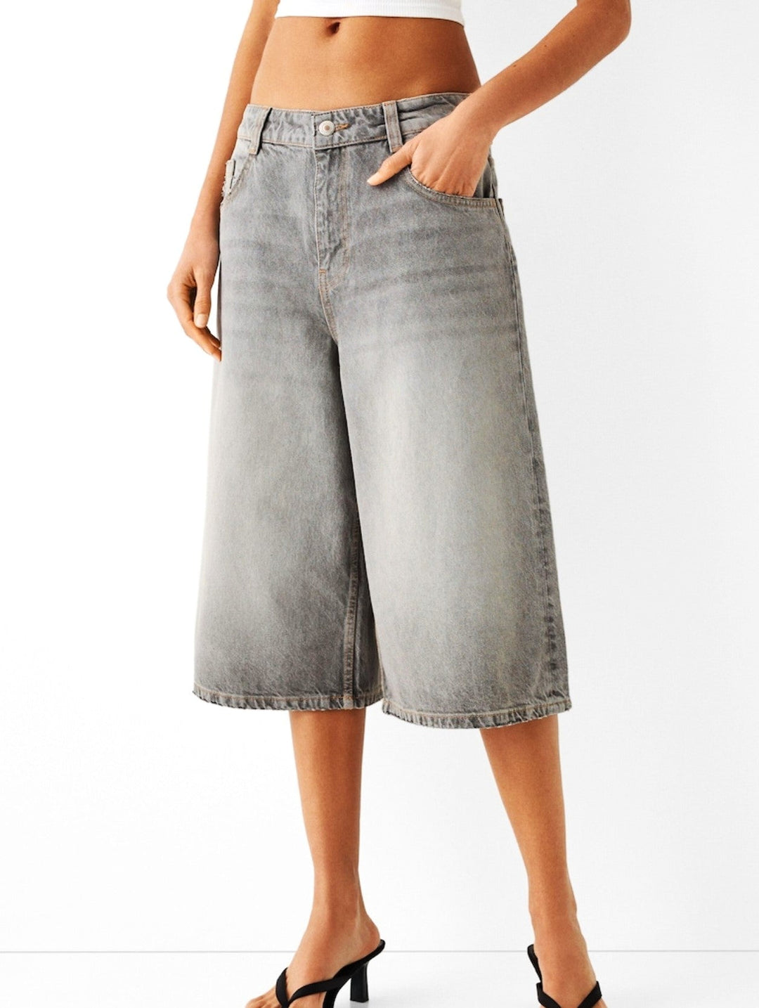 Clara & Sophia | High-Waist Relaxed-Fit Denim Bermuda Shorts