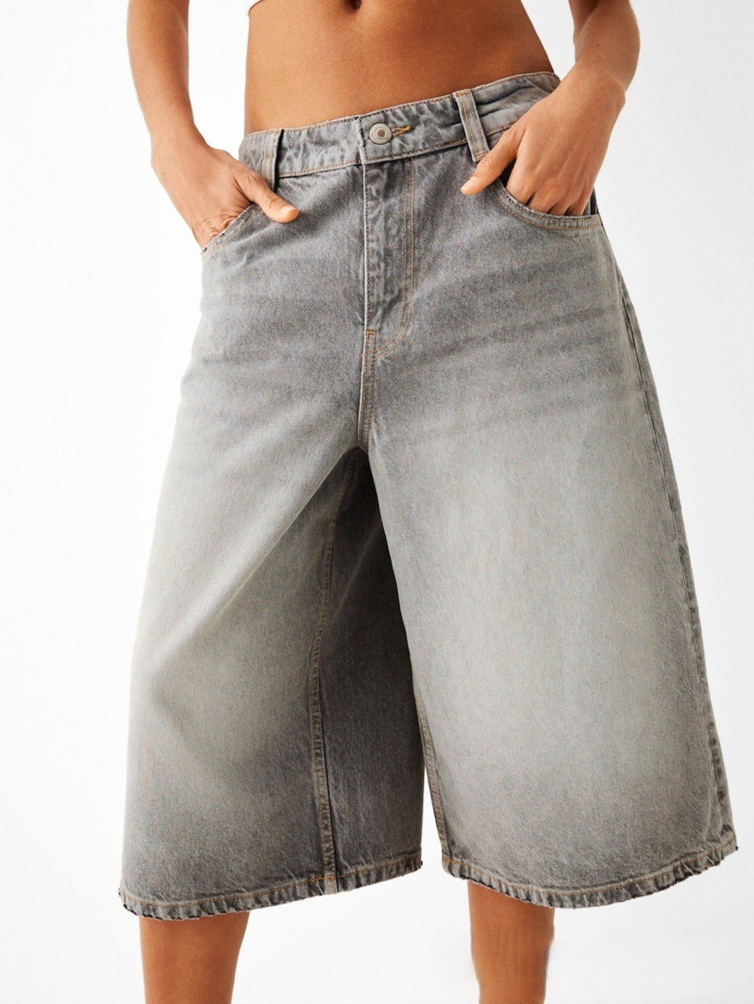 Clara & Sophia | High-Waist Relaxed-Fit Denim Bermuda Shorts