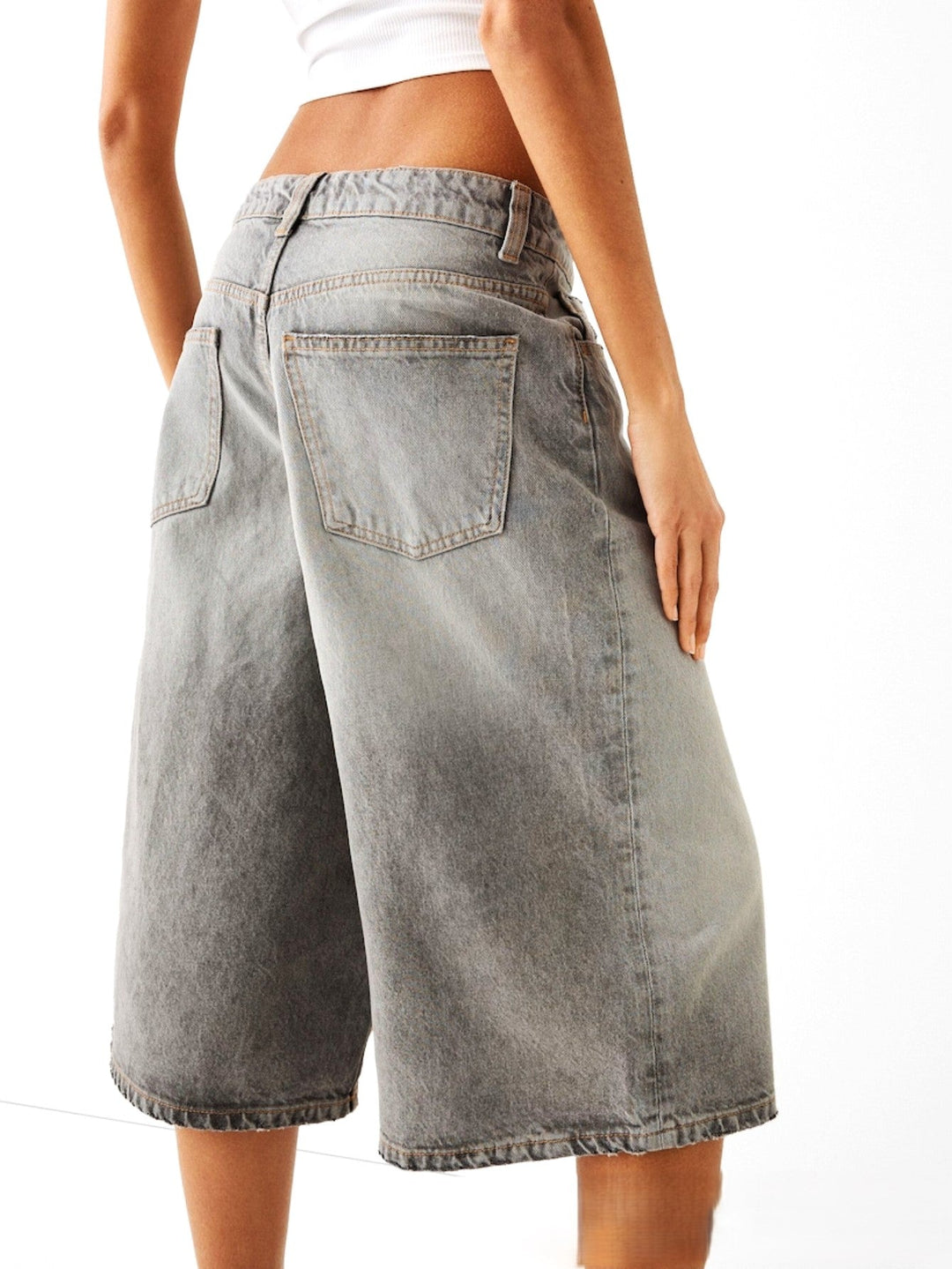Clara & Sophia | High-Waist Relaxed-Fit Denim Bermuda Shorts