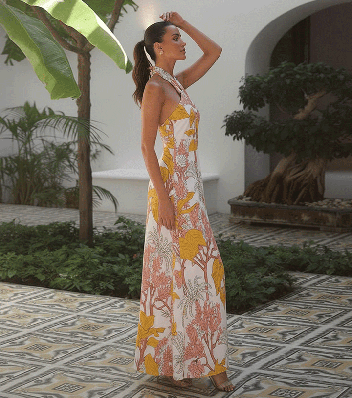 Halter Plant Leaves Print Swimsuit Set(s)