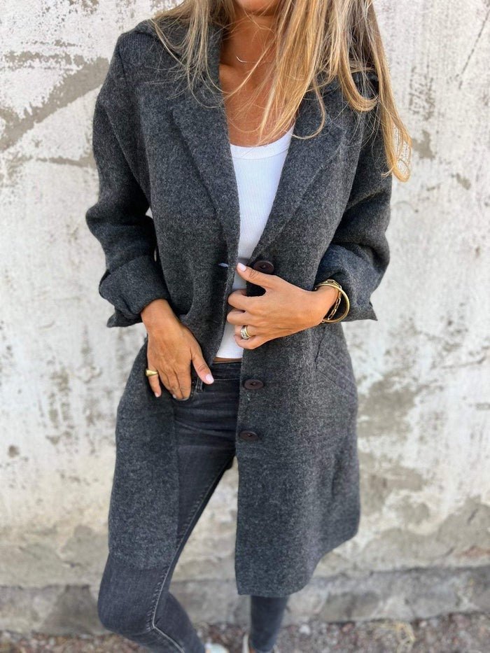 Gia - Lapel Collar Button-Front Coat