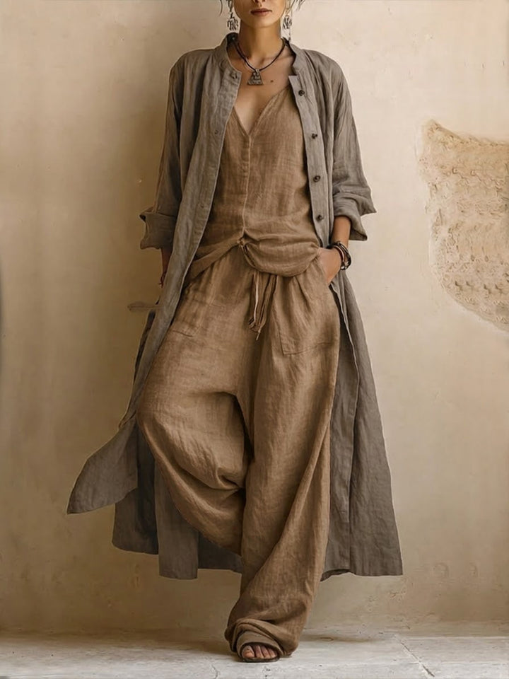 Boema | Cotton and Linen Three-Piece Set with Longline Cardigan