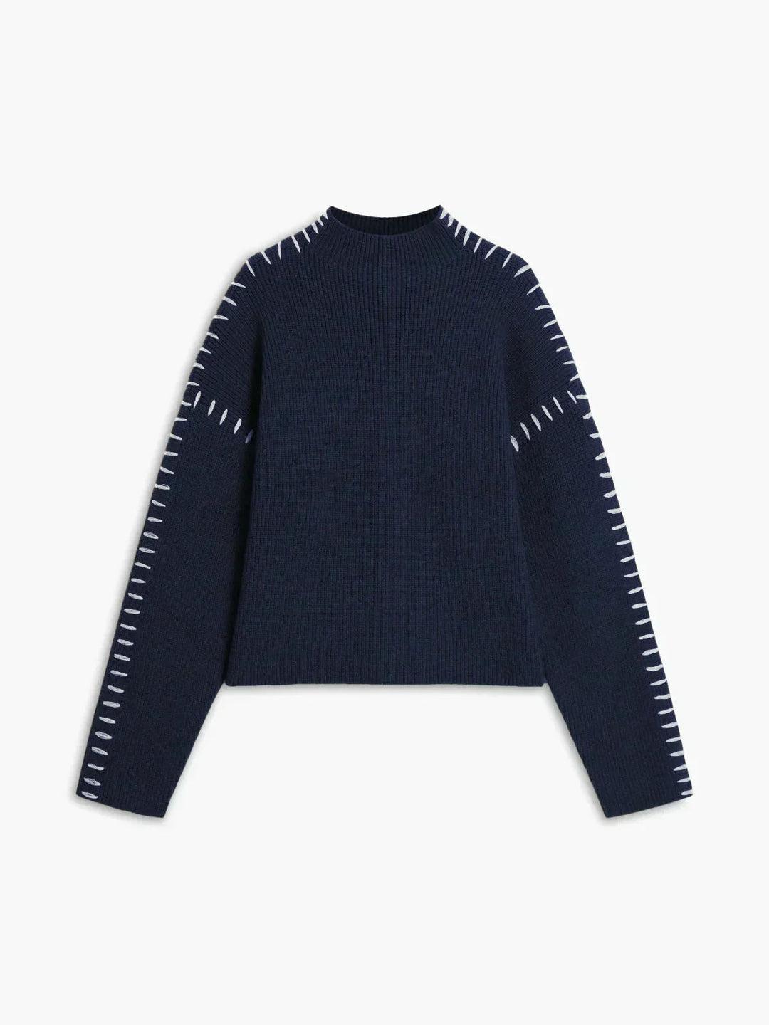 Cozy Whipstitch Oversized Sweater for Women with Mock Neck Long Sleeve Ribbed Relaxed Style