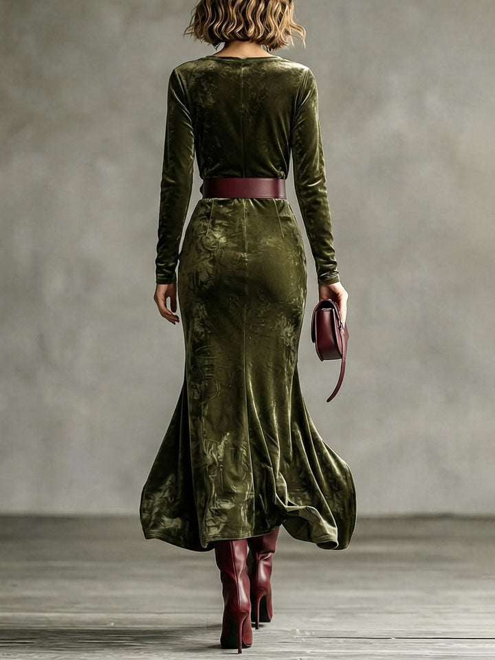 Long Sleeve Velvet Mermaid Maxi Dress