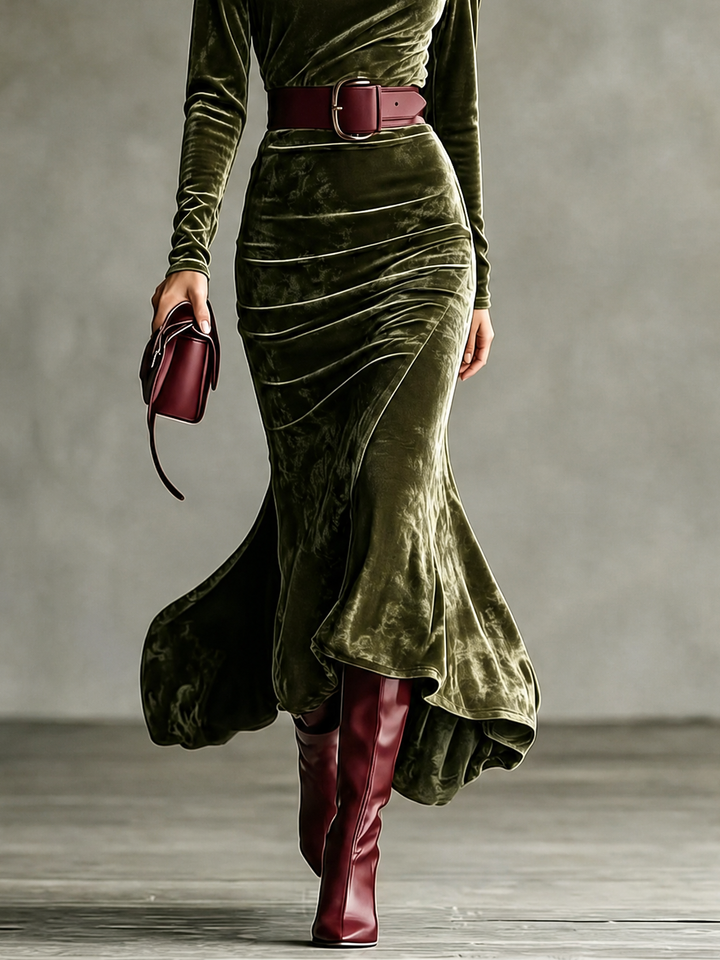 Long Sleeve Velvet Mermaid Maxi Dress