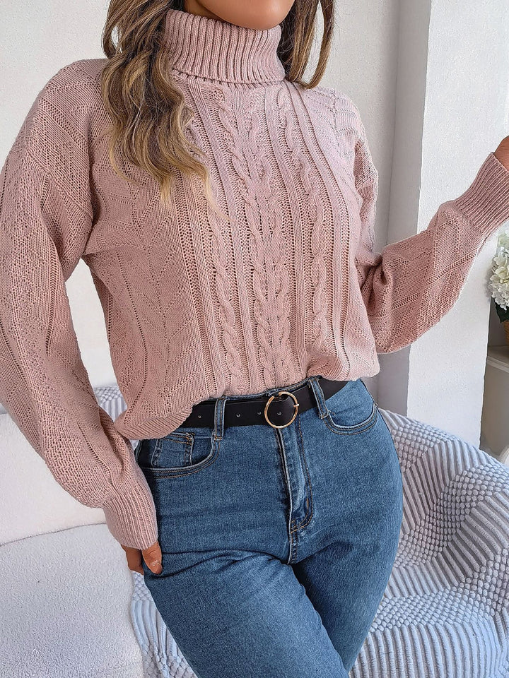 Effortless Sweatshirt for Women with Turtleneck Cable Knit Long Sleeve Style