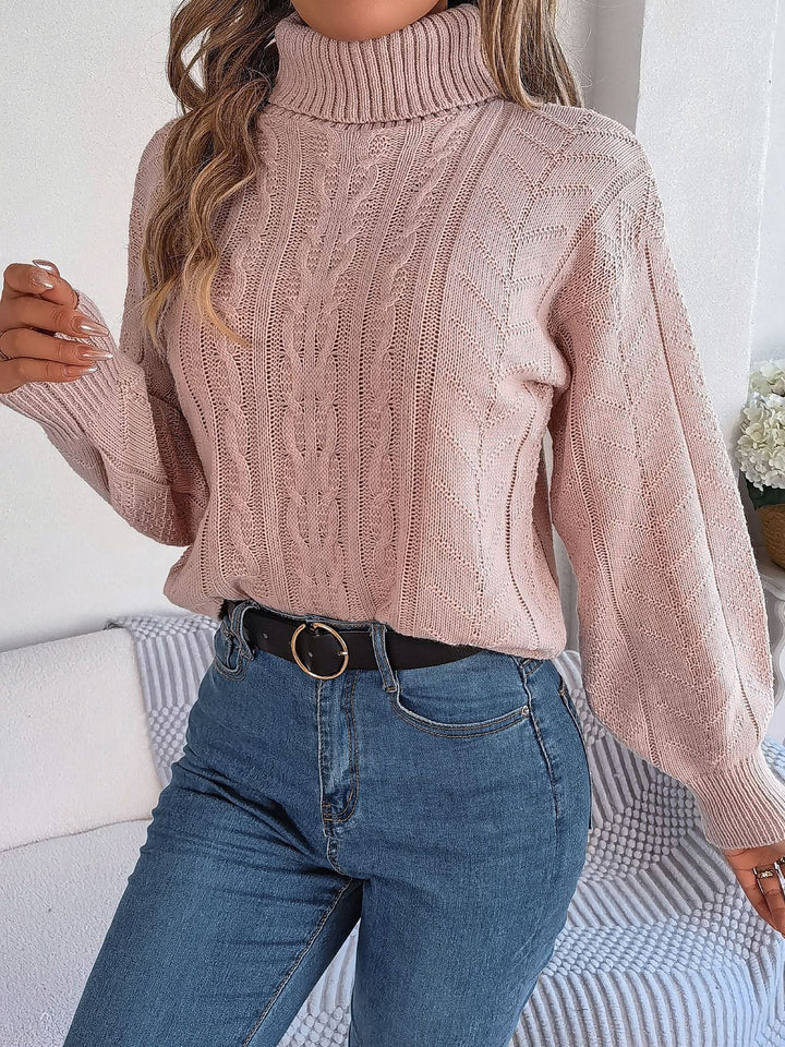 Effortless Sweatshirt for Women with Turtleneck Cable Knit Long Sleeve Style