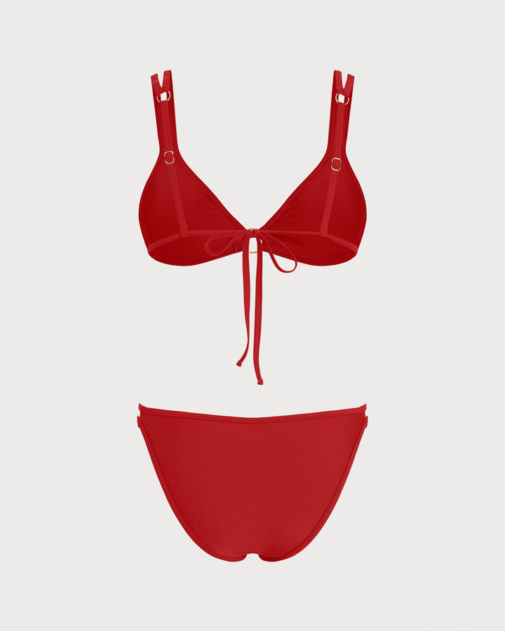Clara & Sophia | Triangle Bikini Set, Red, Women's, O-Ring, Minimalist