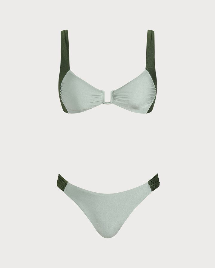 Clara & Sophia | Green Contrasting Bralette Bikini Set