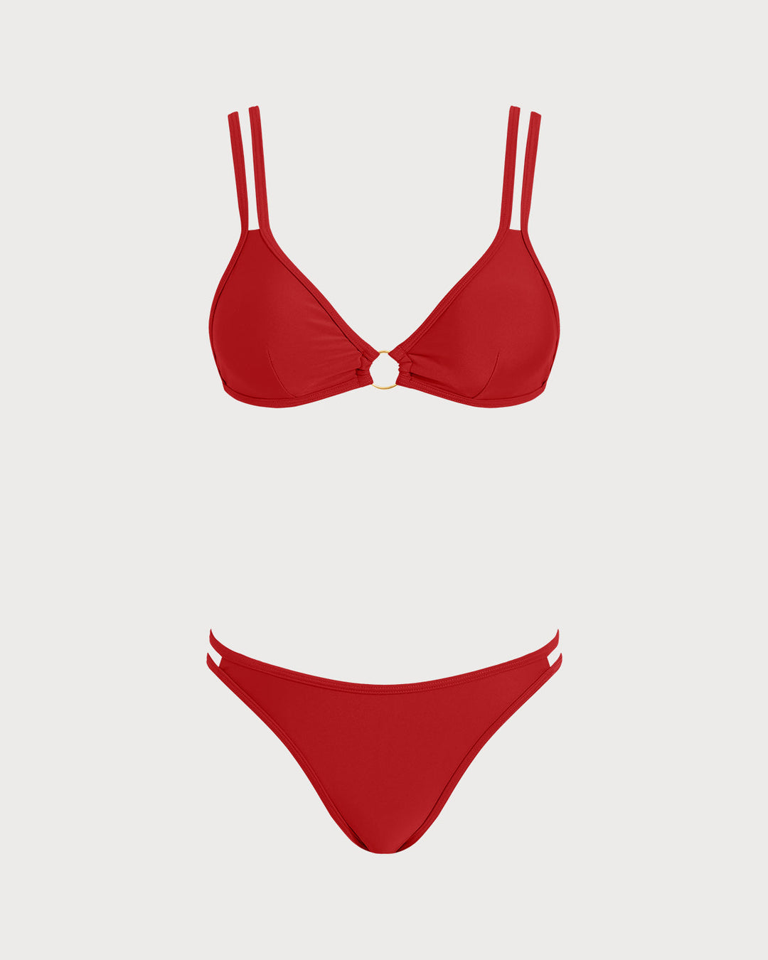 Clara & Sophia | Triangle Bikini Set, Red, Women's, O-Ring, Minimalist