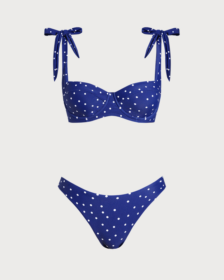 Clara & Sophia | Underwire Bikini Set for Women in Blue Polka Dot with Bowknot Detail