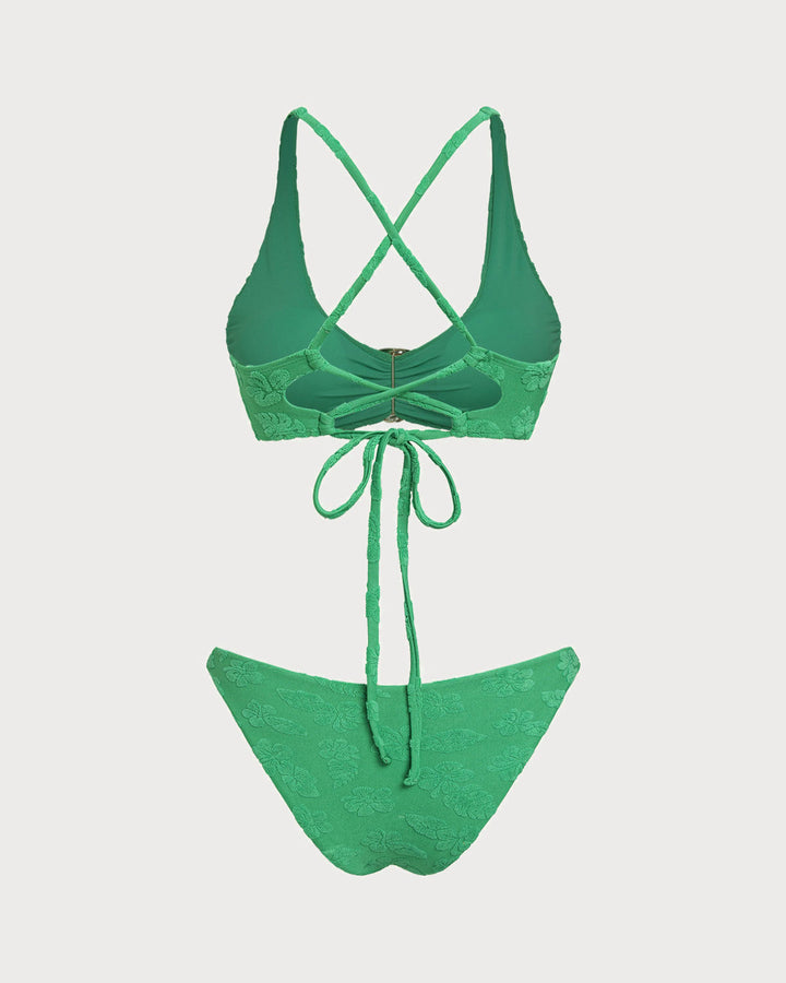 Clara & Sophia | U Neck Bralette Bikini Set for Women in Green
