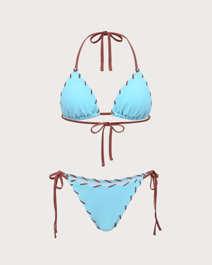 Clara & Sophia | Triangle Drawstring Bikini Set for Women in Blue