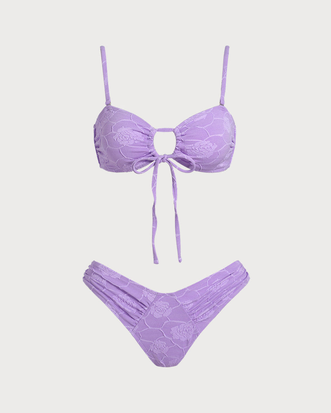 Clara & Sophia | Floral Textured Bandeau Bikini Set for Women in Purple