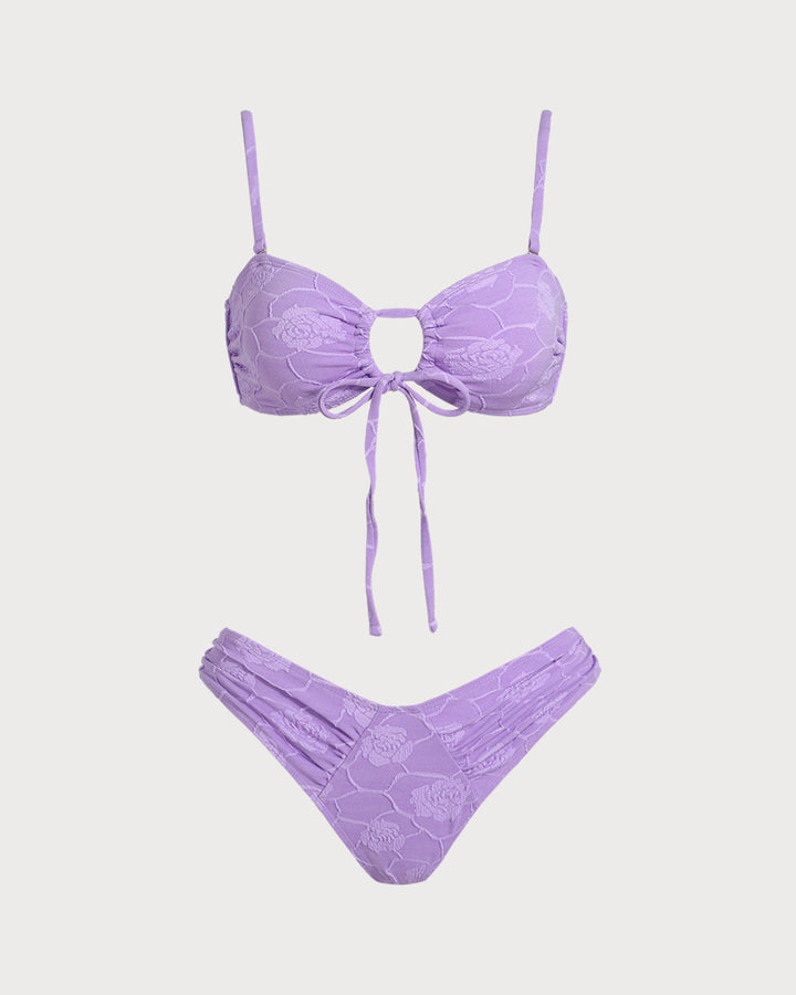 Clara & Sophia | Floral Textured Bandeau Bikini Set for Women in Purple
