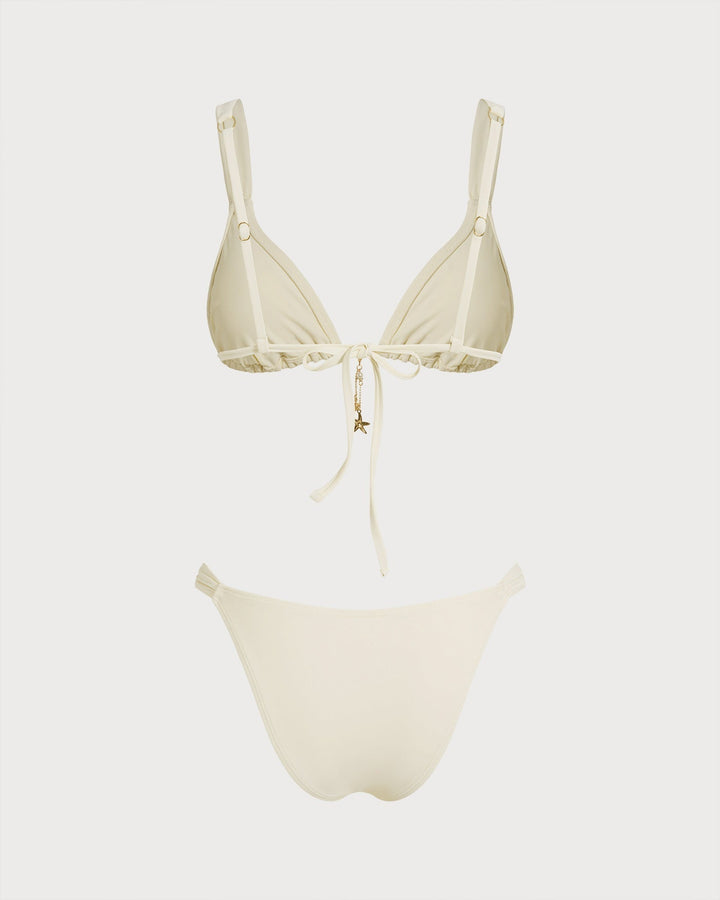 Clara & Sophia | Drawstring Triangle Bikini Set for Women in Off White