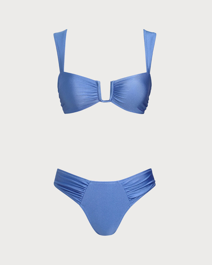 Clara & Sophia | High Stretch Bikini Set for Women in Blue Triangle Design