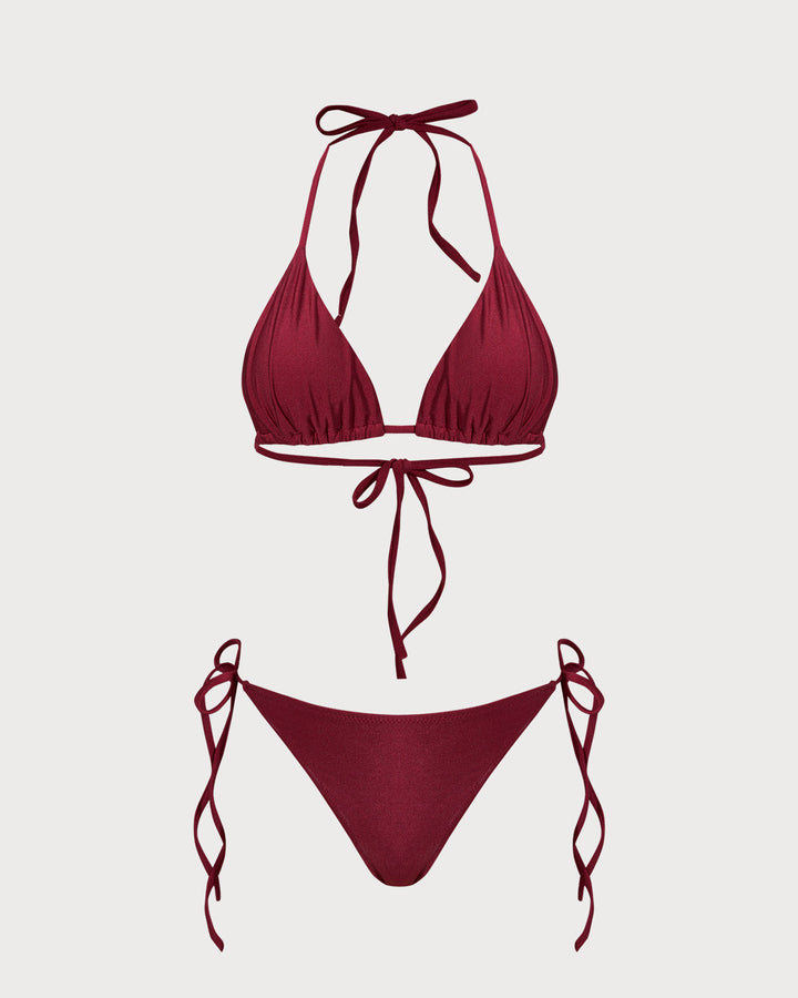 Clara & Sophia | Triangle Drawstring Bikini Set for Women in Red