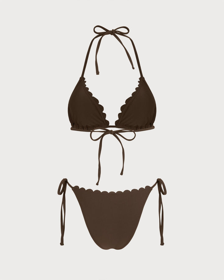 Clara & Sophia | Halter Embroidery Bikini Set for Women in Coffee