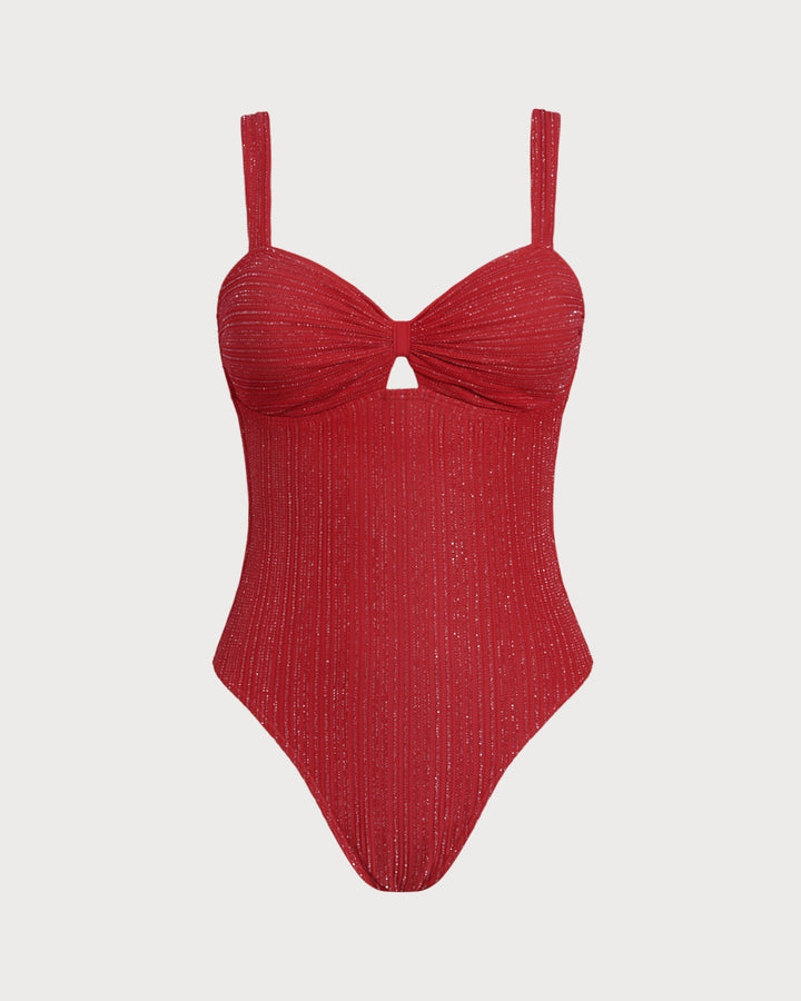 Clara & Sophia | V Neck Bralette One Piece Swimwear, Red