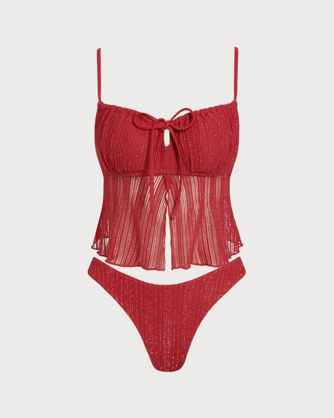 Clara & Sophia | Square Neck Sequins Tankini Set for Women in Red