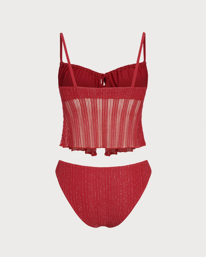Clara & Sophia | Square Neck Sequins Tankini Set for Women in Red