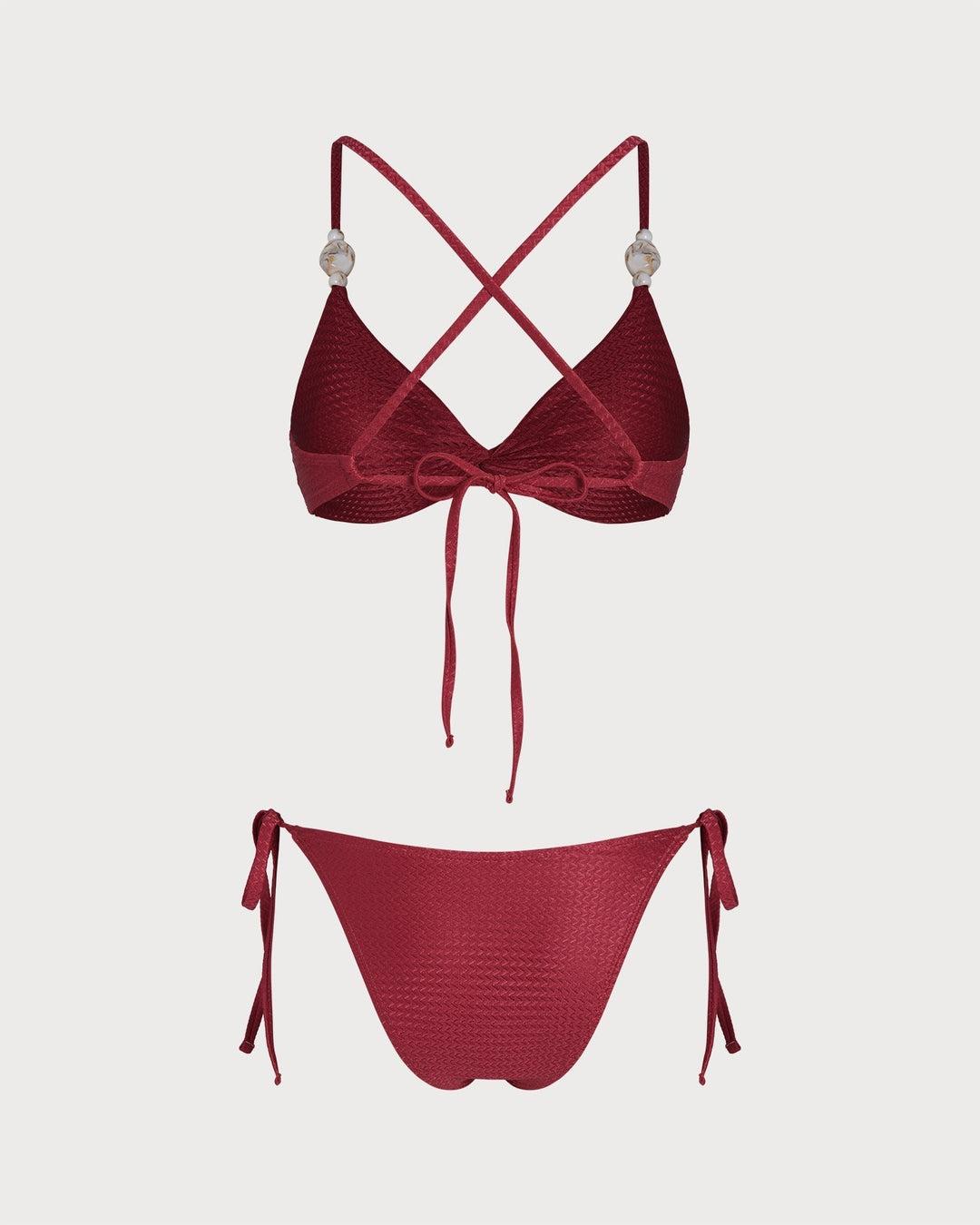 Clara & Sophia | V Neck Triangle Drawstring Bikini Set, Red